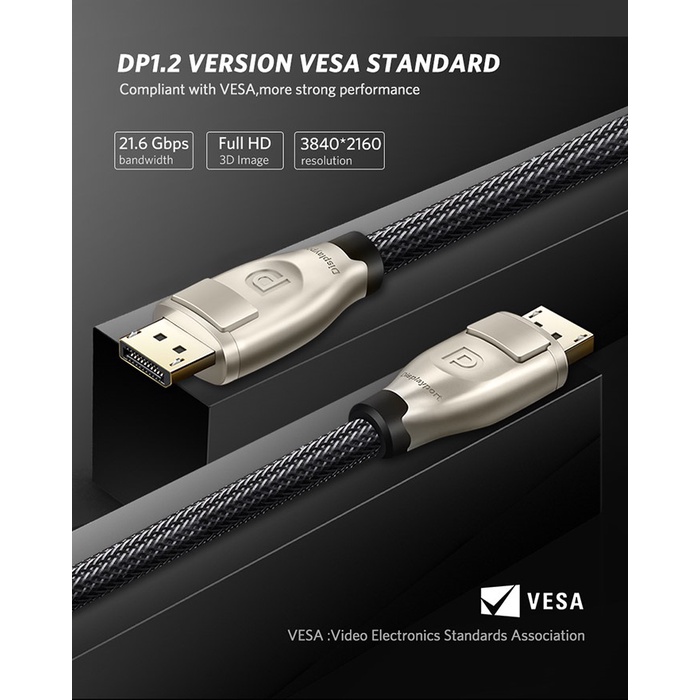 Cáp Displayport to Display Dài 2M Chuẩn 1.2 Cao Cấp 4K Ugreen 30120 - Hàng Chính Hãng