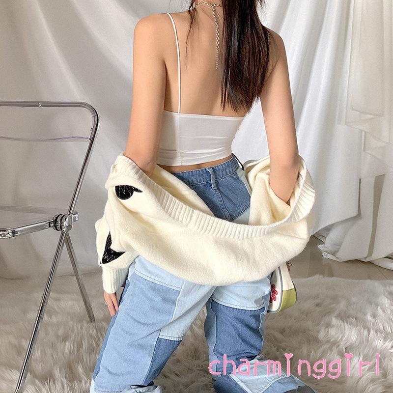 Áo crop top cổ chữ V khoét sâu kiểu dáng thời trang quyến rũ cho nữ