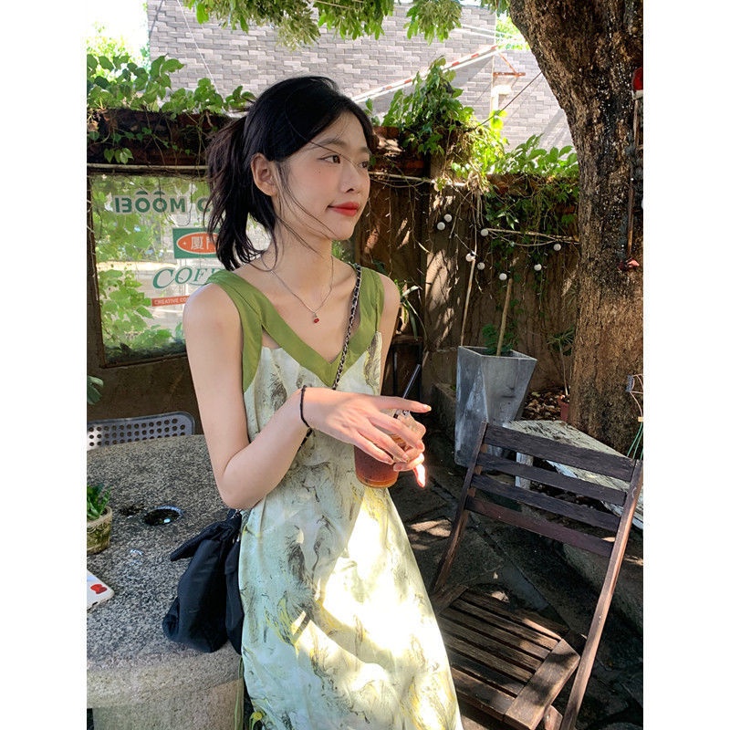 Đầm Hai Dây Mùa Hè Phong Cách Pháp Không Tay Cho Nữ