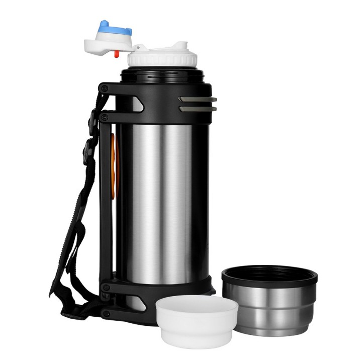 Nồi giữ nhiệt quai xách đi du lịch chân không THERMOS CUP 2000ml (Silver Black)