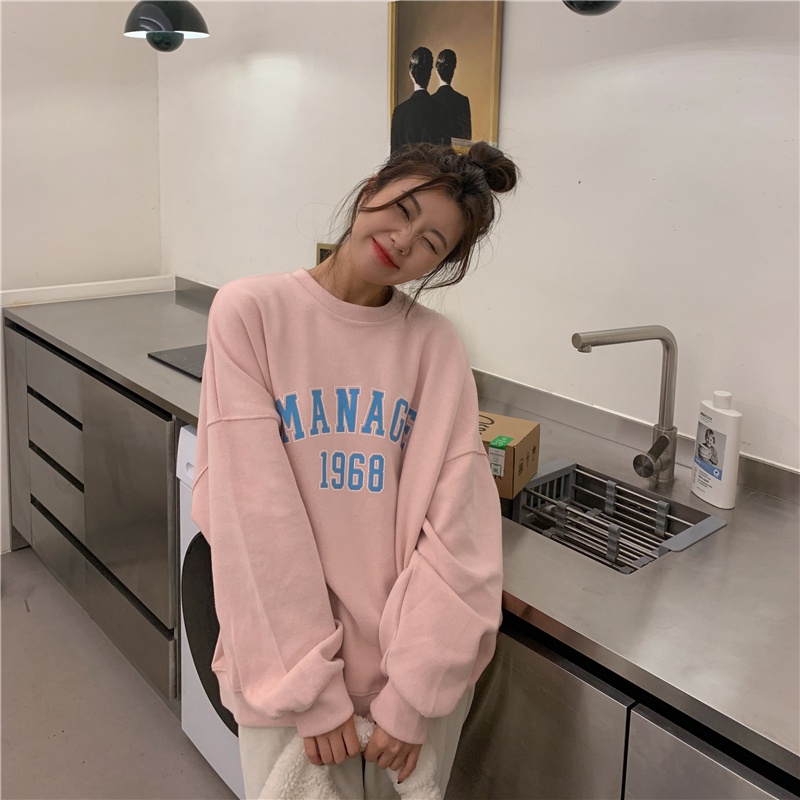 SUXI Áo Nỉ Nữ Dài Tay Cổ Tròn Form Rộng Thời Trang Hàn