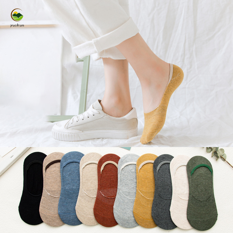 Tất ngắn tàng hình rộng rãi thoáng khí màu trơn đơn giản cho nữ