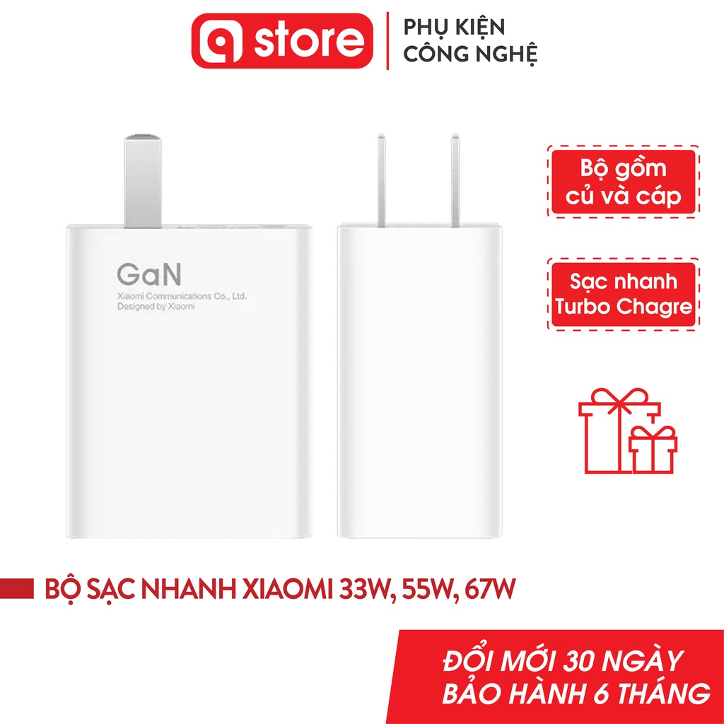 Bộ Sạc nhanh Xiaomi GaN 33W / 55W / 67W Qstore - Bộ Sạc Gan Xiaomi Mi 11 Sạc Siêu Nhanh, Củ sạc 33W, 55W, 67W