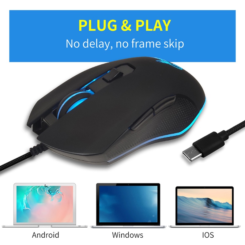 Chuột Máy Tính Có Dây USB Hình Thỏ 2400DPI Type C Có Đèn Nền 2400DPI Cho PC laptop