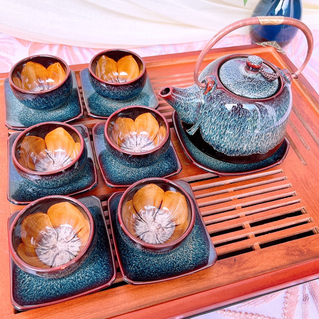 Bộ Ấm Chén Uống Trà ⚱ Ấm Trà Nầm S2 Men Gold ⚱ Gốm Sứ Bát Tràng Gomphuquy Hn14