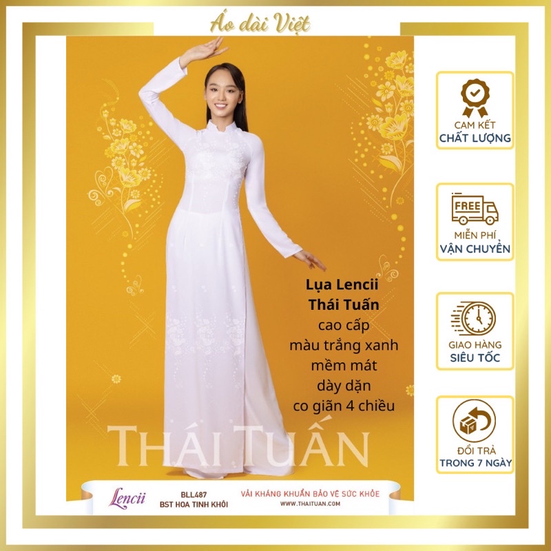 Áo dài trắng lụa lencii Thái Tuấn học sinh đi học may sẵn truyền thống