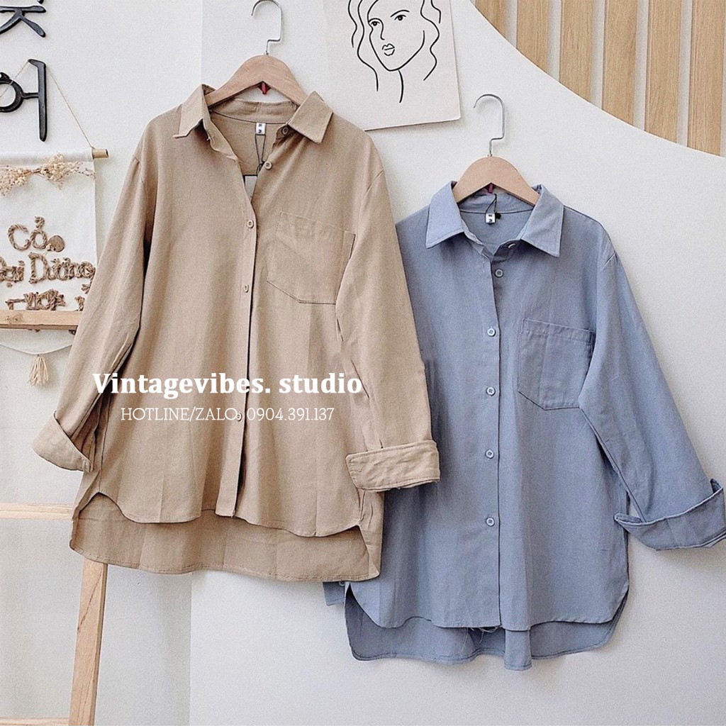 Áo Sơ Mi Trơn Dáng Rộng Chất Thô Ulzzang (Hàng Qc) - Ảnh Thật