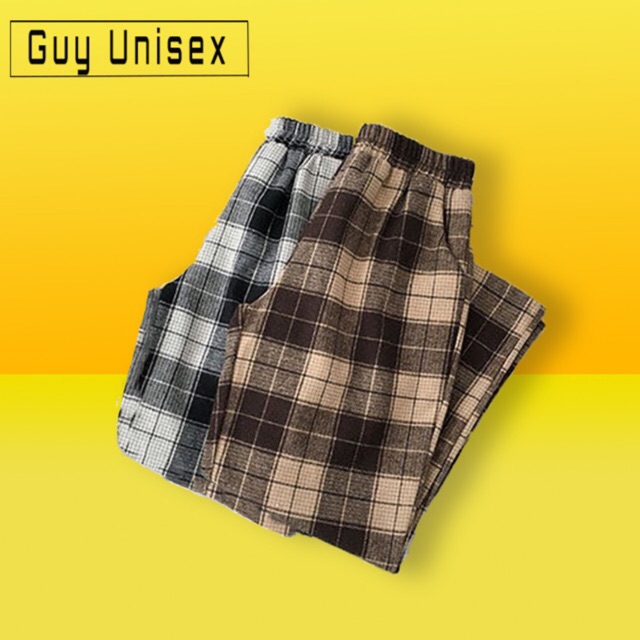 Quần caro plaid pants Unisex màu nâu vàng/ trắng đen hot 2020