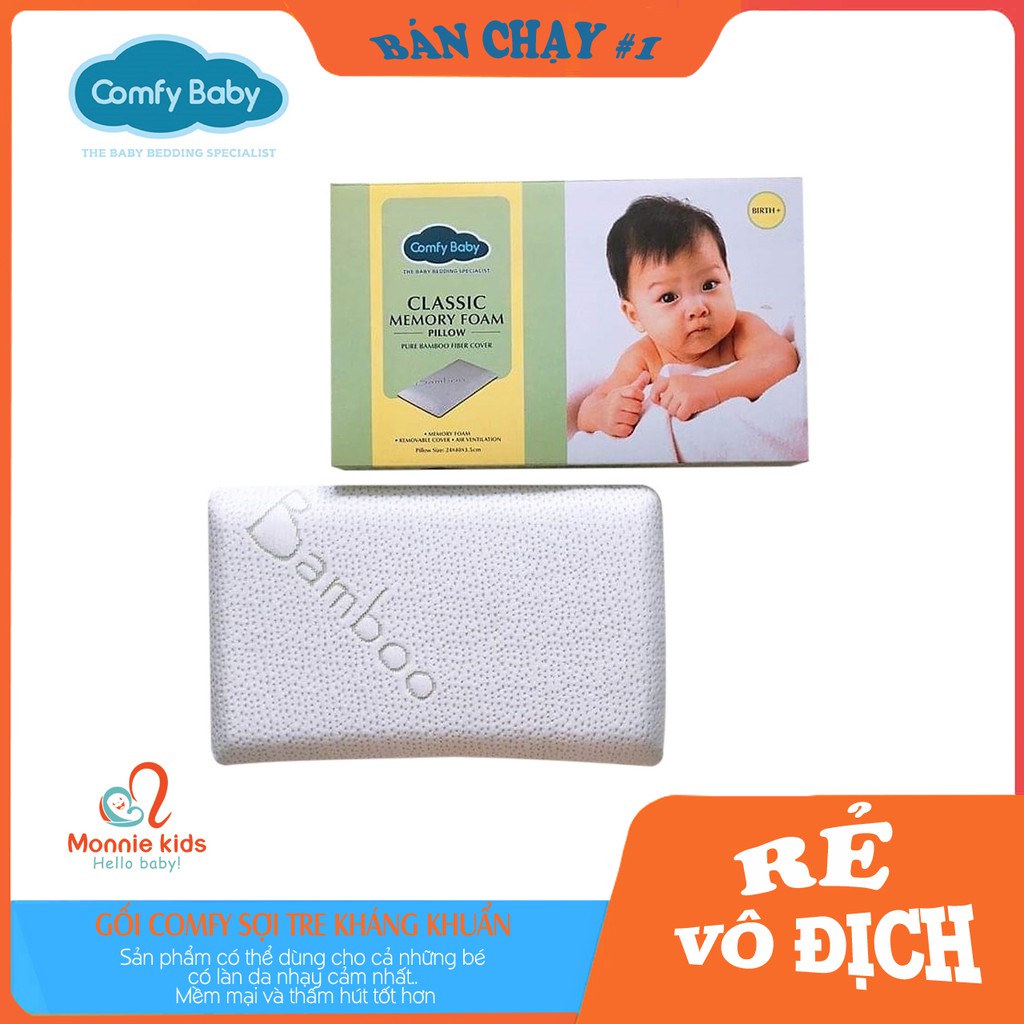 Gối cao su non cho bé Comfy Baby, gối nằm trẻ em sợi tre kháng khuẩn - Monnie Kids