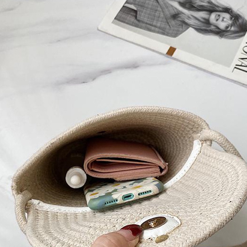 Túi cói IELGY chất liệu rơm dệt đính ngọc trai thời trang dành cho nữ