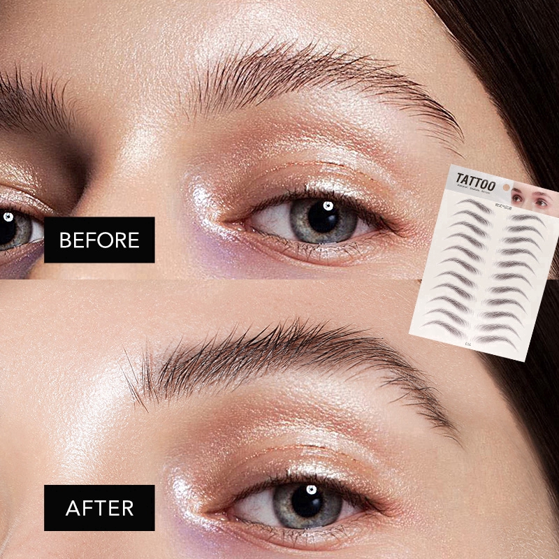 11 Pairs Waterproof Hair-like Eyebrows Stickers/ Long Lasting Water Transfer False Eyebrows Decals/ Eye Brow Tattoo Sticker Makeup Tools