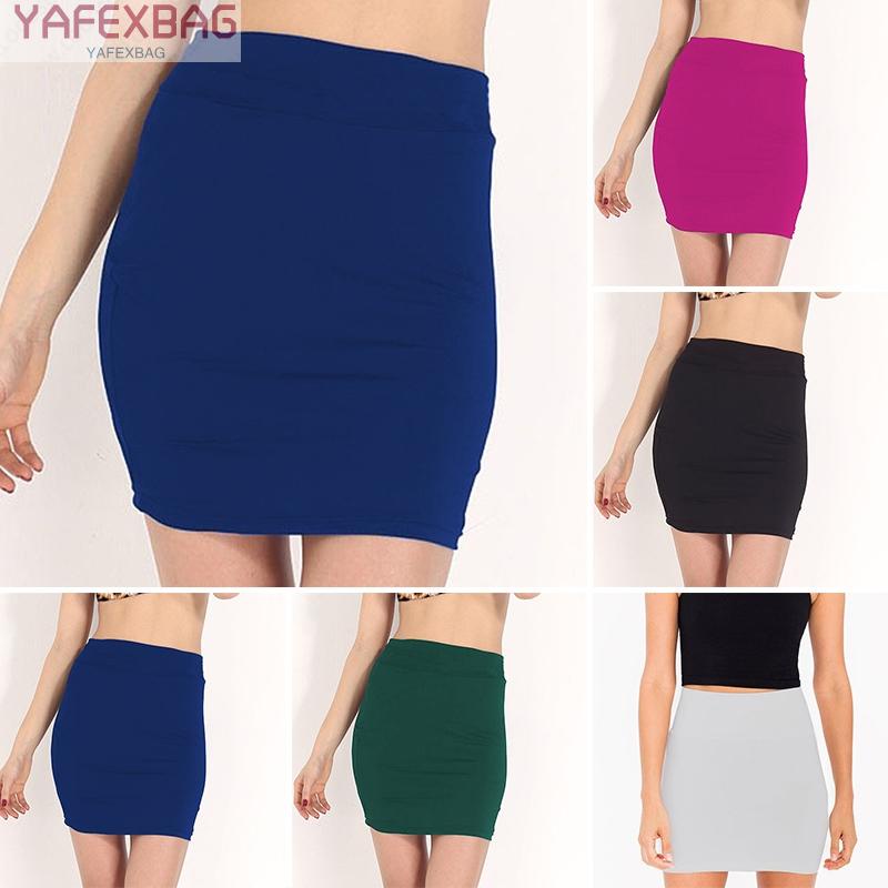 Womens Garterized High Waist Solid Cotton Slim Fit Mini Pencil Evening Cocktail Stylish Skirts