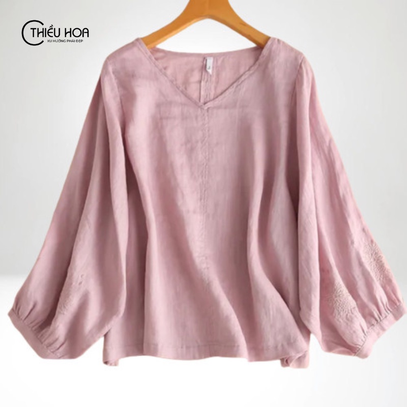 Áo kiểu nữ trung niên cao cấp cho mẹ, vải cotton mềm nhẹ, co dãn, đặc biệt thoáng mát Thiều Hoa P0413