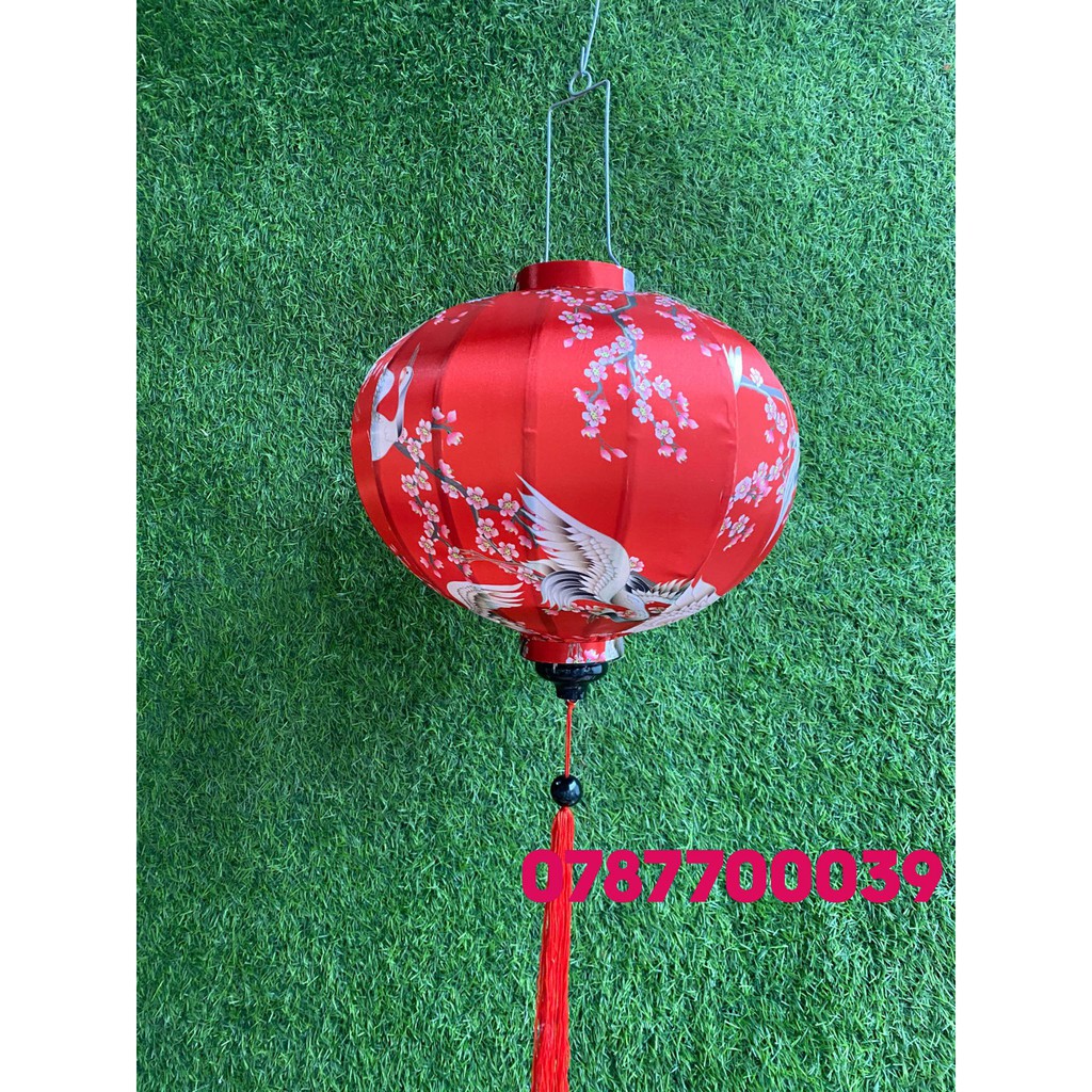 Lồng đèn vải Hội An trang trí hoa văn đỏ cò 30cm,40cm,45cm