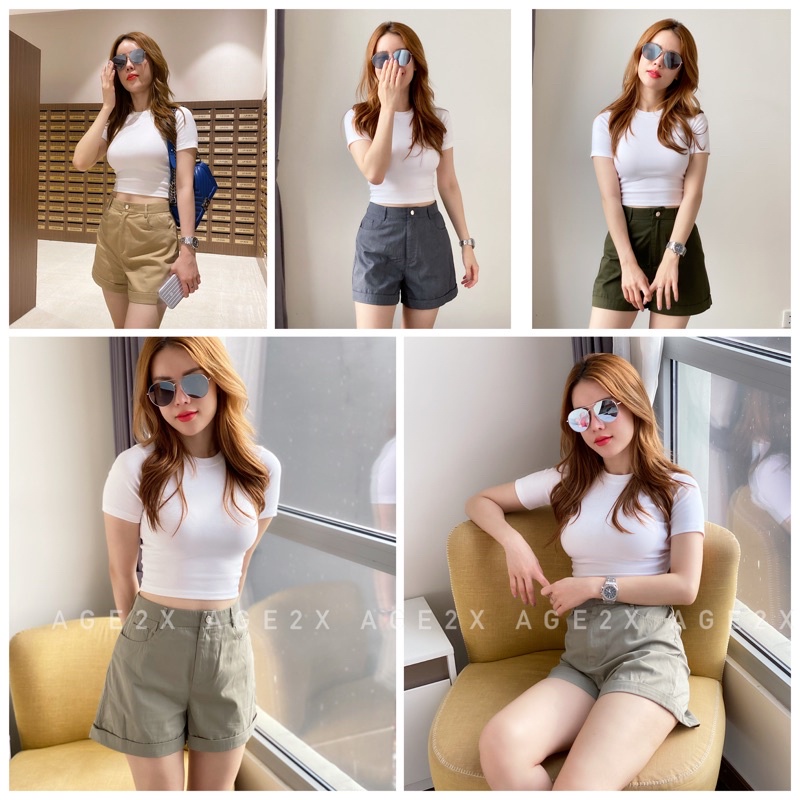 &lt;Siêu HOT&gt; Quần Short Lưng Cao Vải Kaki Cotton Thời Trang Năng Động Cá Tính Cho Nữ