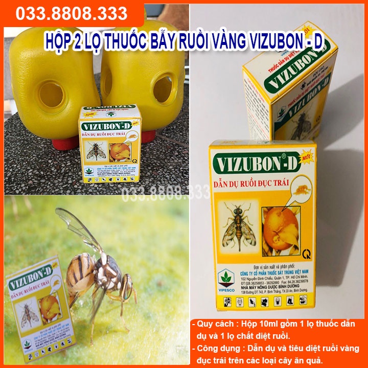 2 Lọ dẫn dụ diệt ruồi vàng  Vizubon-D  (1 hộp)- chất lượng tốt, an toàn cho người dùng