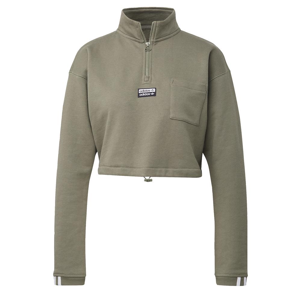 [Mã WABRD8 giảm 150K đơn 1 triệu] Áo nỉ adidas ORIGINALS dáng lửng Nữ Màu xanh lá FM2504