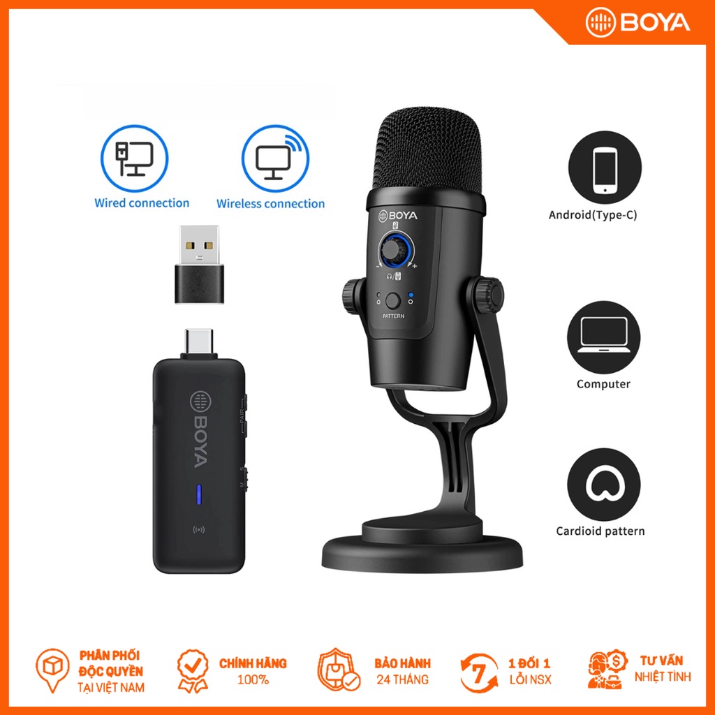 Mic thu âm không dây BY-PM500W cho Điện thoại Android (Type-C) và Laptop (cổng USB)