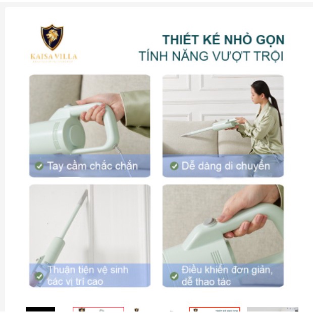 [Hàng chính hãng] Máy hút bụi Kaisa Villa mini cầm tay lau nhà chó mèo máy hút bụi giường ( Xanh ngọc- Hồng)