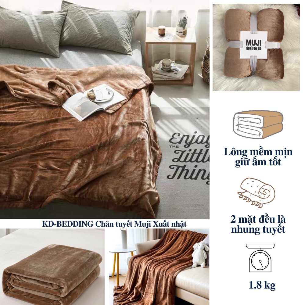 Chăn lông nhung tuyết Muji cao cấp xuất nhật. Chăn hè thu siêu mềm mại KD BEDDING kích thước 2m x 2m3