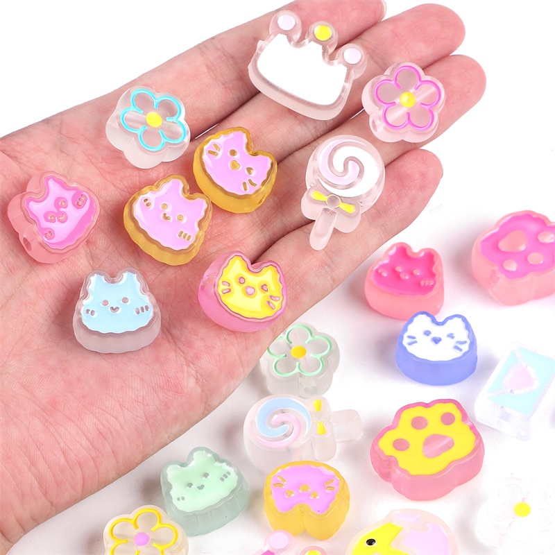 Hạt xỏ BEADIA bằng nhựa acrylic màu đỏ nhiều kiểu dáng dễ thương dùng làm trang sức diy