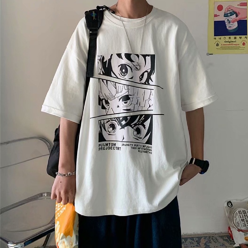 Áo Thun Tay Lỡ Dáng Rộng In Họa Tiết Hoạt Hình Phong Cách Hàn Quốc Thời Trang Cho Nam Size M-5XL