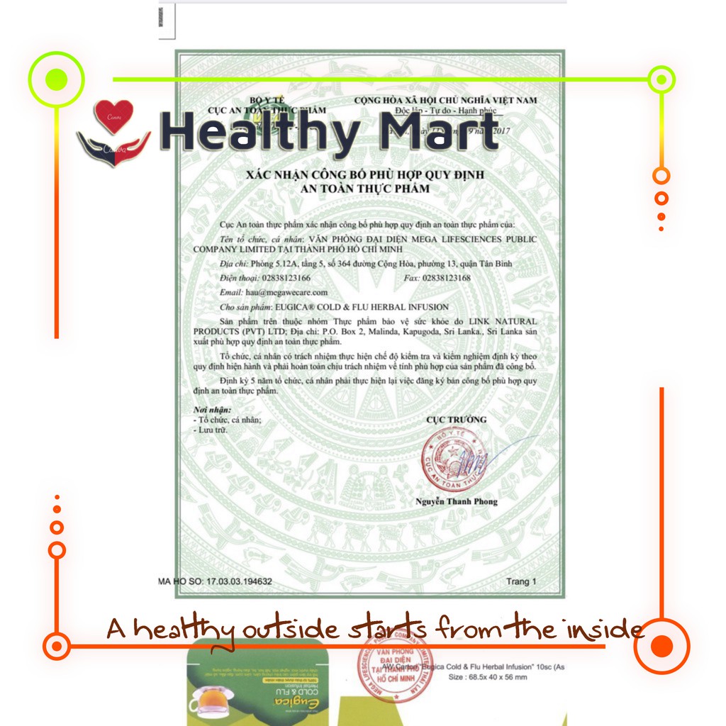 ✔️ Trà Thảo Dược Eugica Cold &amp; Flu Mega Hộp 10g - giải cảm