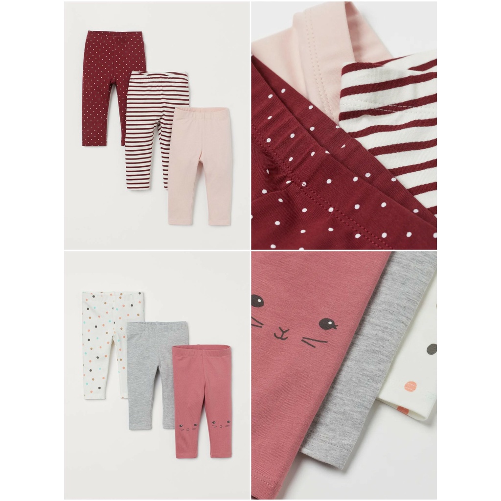 Set 3 quần legging đỏ kẻ HM H&M _ hàng chính hãng Anh