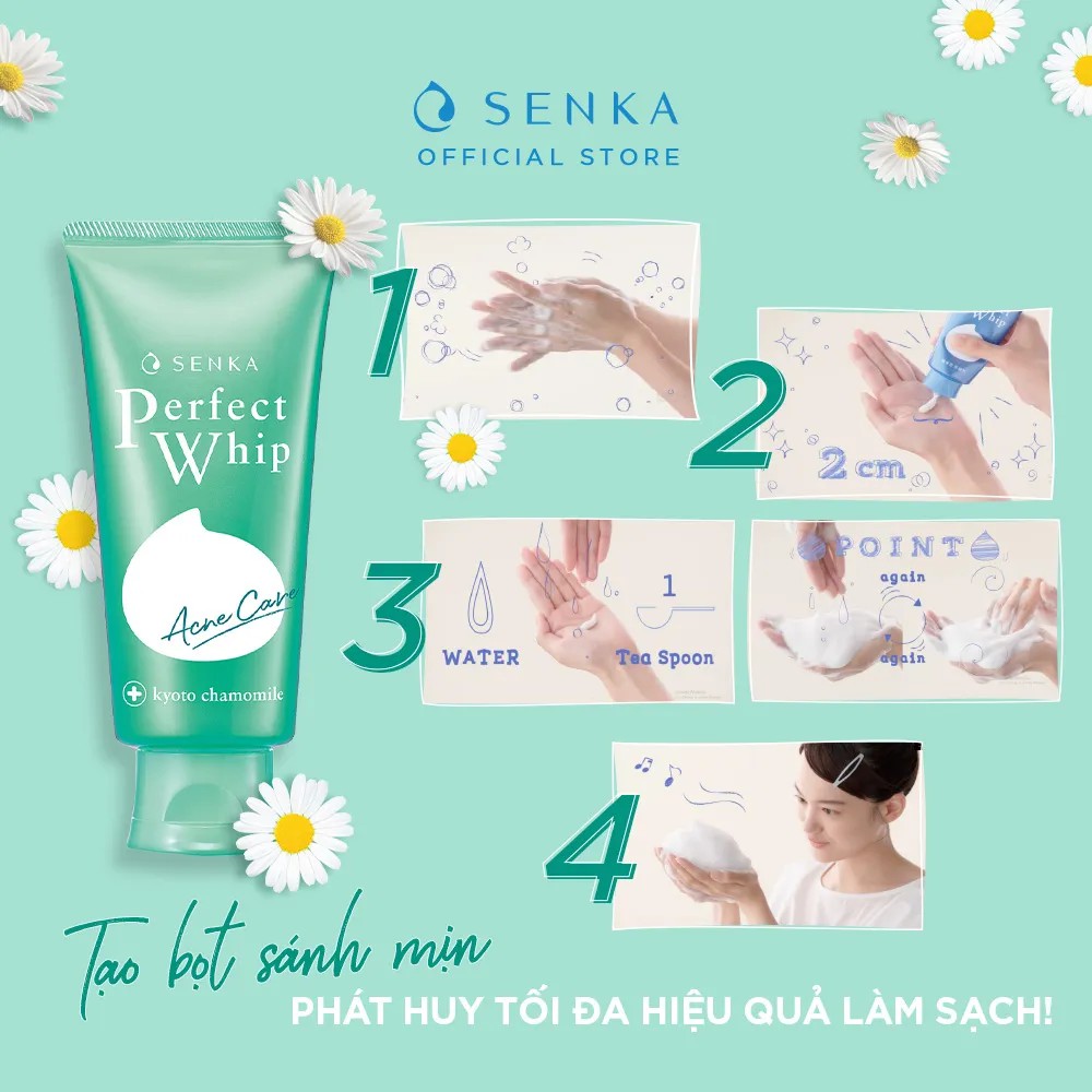Sữa rửa mặt dành cho da mụn Senka perfect whip acne care 100g