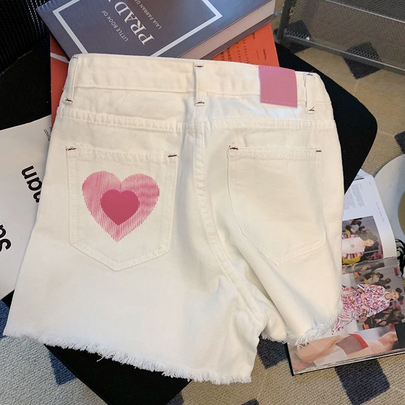 Jiashucheng Quần Short Denim Dáng Chữ A Lưng Cao Phối Rách Thời Trang Mùa Hè Dễ Phối Đồ