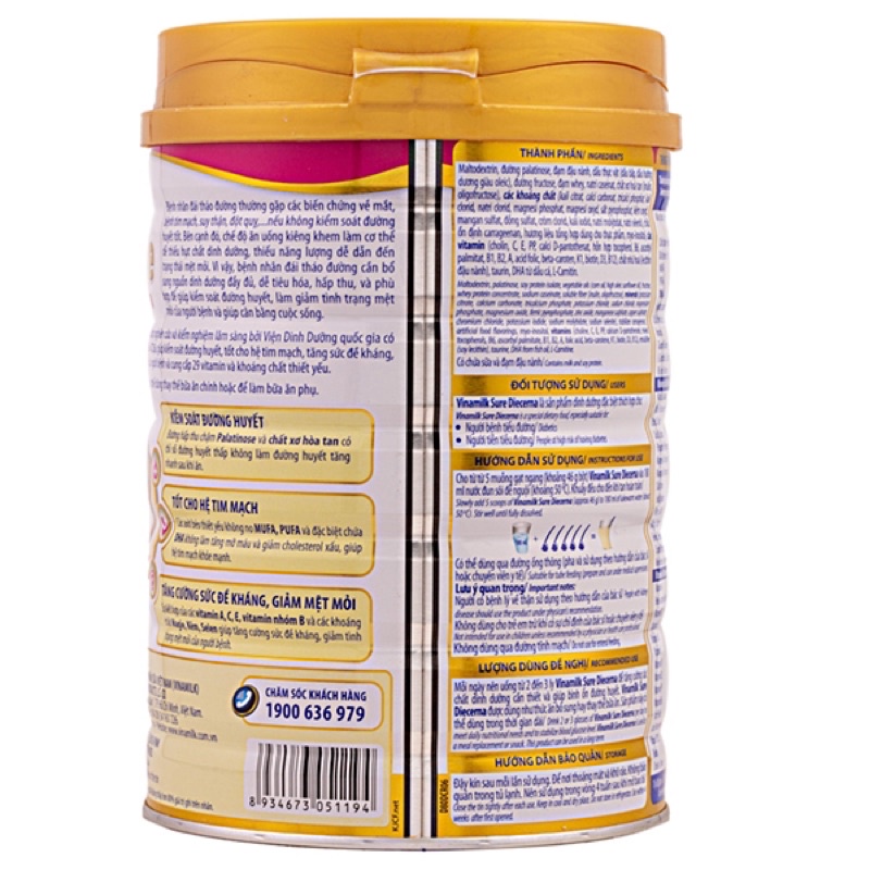 Sữa bột Vinamilk Sure Diecerna 900g