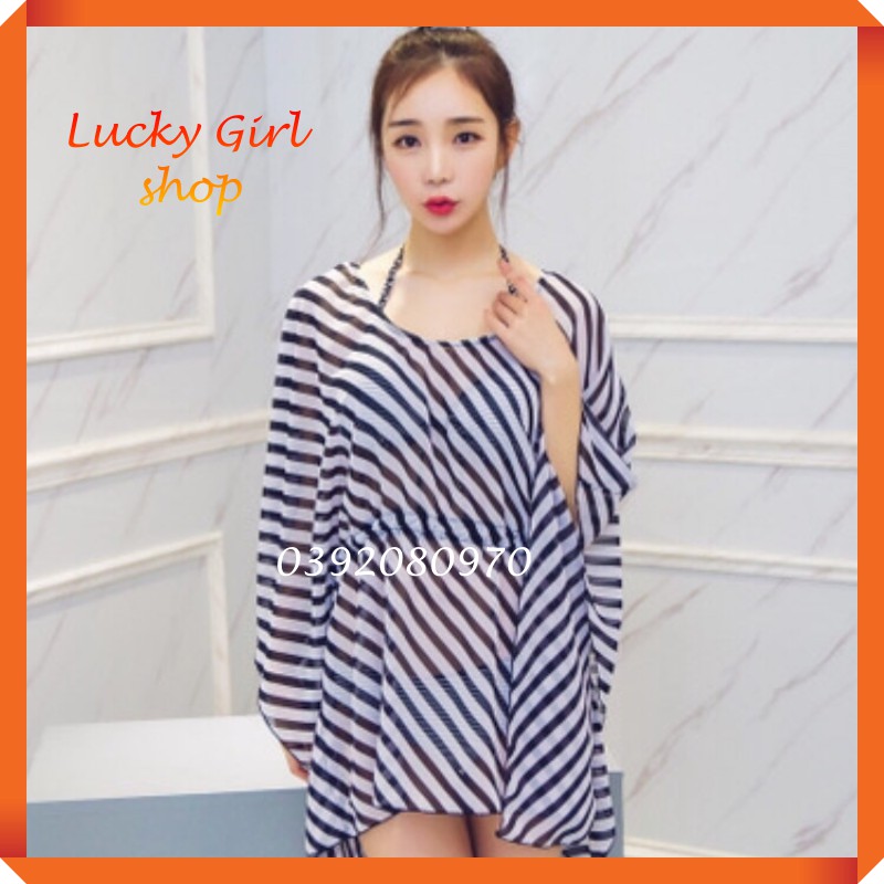 Bikini Đồ Bơi Bộ Bơi 3 Mảnh Áo Ngực Gọng Mút Dày (Kèm Áo Choàng Voan Cánh Dơi) Size XL Từ 53-62kg