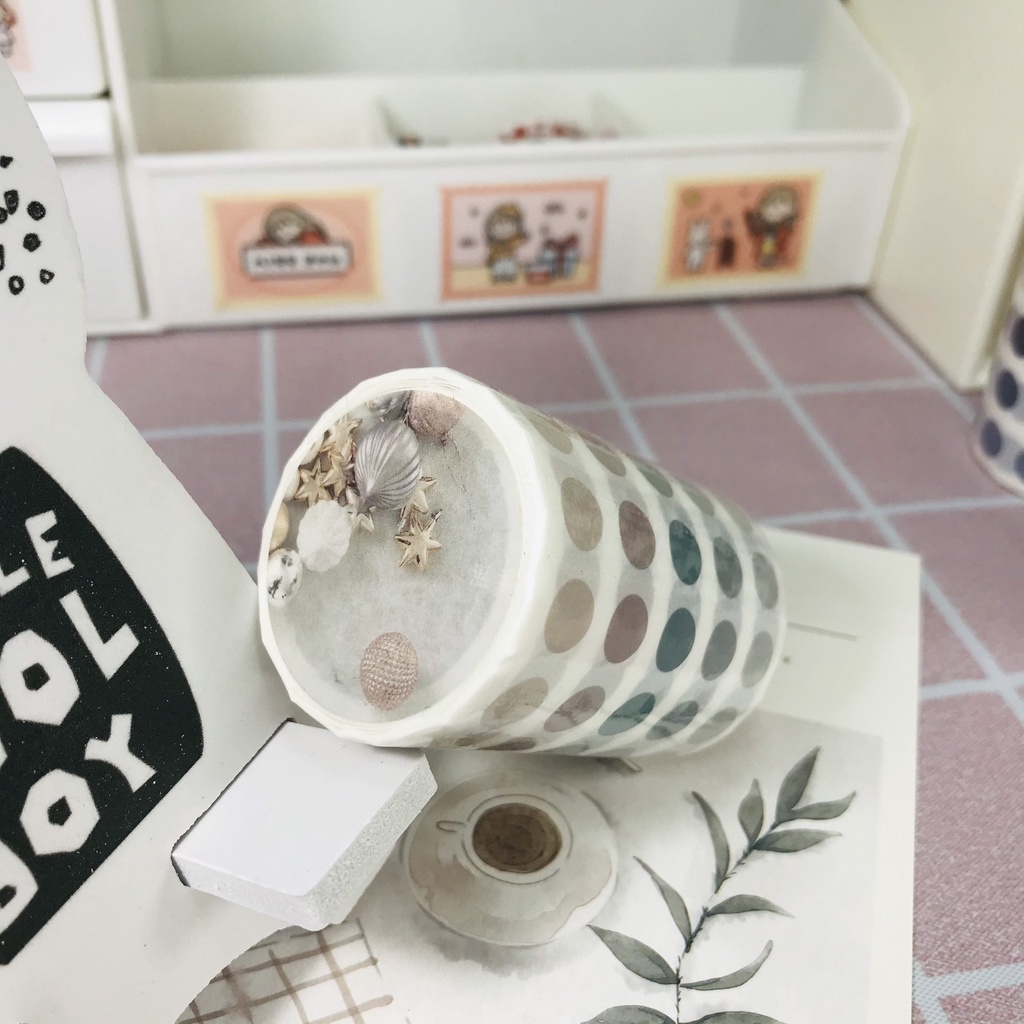 &lt;Video Review&gt; Cuộn Miếng Dán Sticker Washi Họa Tiết Hình Chấm Tròn Trang Trí Bullet Journal Nhật Ký DIY Sổ Vở D188