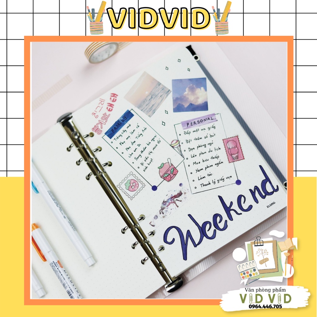 Sổ Dot Grid file nhựa kẹp còng A5 - 100 tờ;Dùng thích hơp làm bullet journal MS: 995