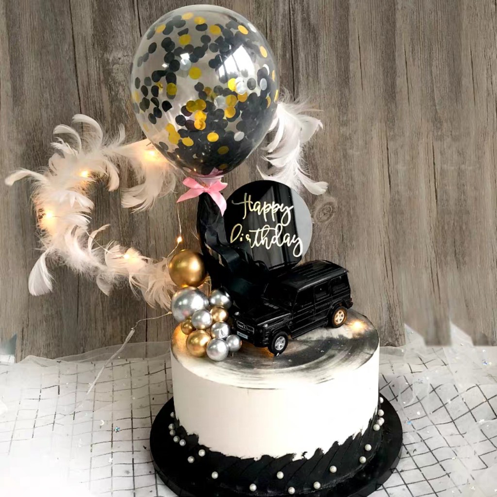 Bóng Kim Tuyến Trang Trí Bánh Bóng bay hình Tròn Tim màu Vàng Bạc Xanh Hồng Đen Ngũ Sắc