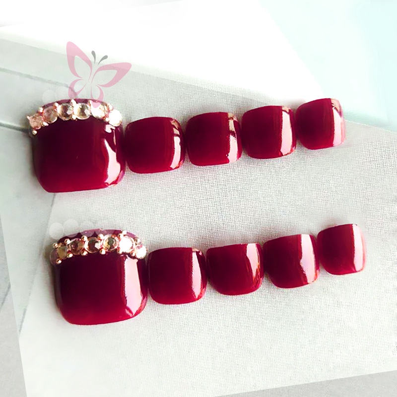 Hàng Bán Chạy Móng Chân Giả Thời Trang Mùa Hè Có Thể Đeo Được Sản Phẩm Hoàn Thiện Với Kiểu Đá Kim Cương Màu Đỏ Rượu Đậm