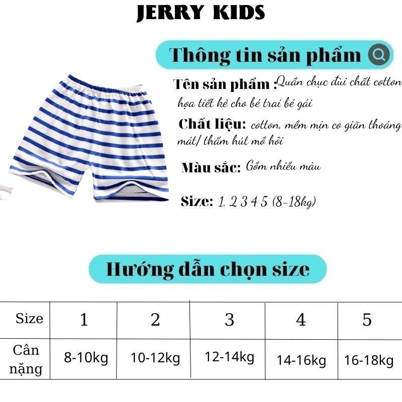 Quần chục đùi kẻ cotton co giãn 4c cho bé trai và bé gái 8-18kg