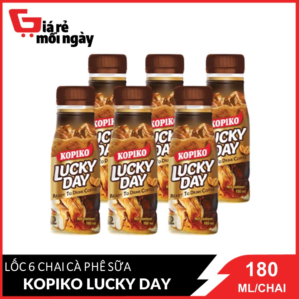 Combo 6 Thức uống cà phê sữa kopiko Lucky Day Chai 180g