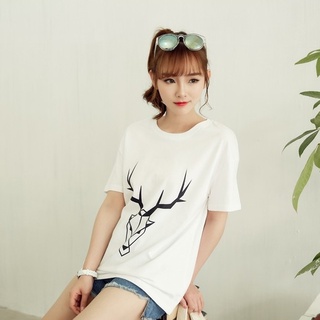 Áo Thun Nữ Màu Trắng Tay Ngắn In Họa Tiết Sừng Nai XMISS