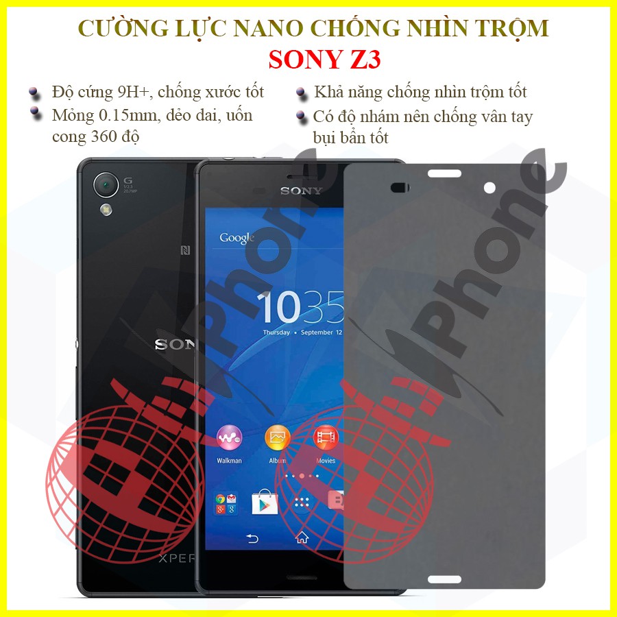 Dán chống nhìn trộm Sony Z3 - Dán cường lực dẻo nano