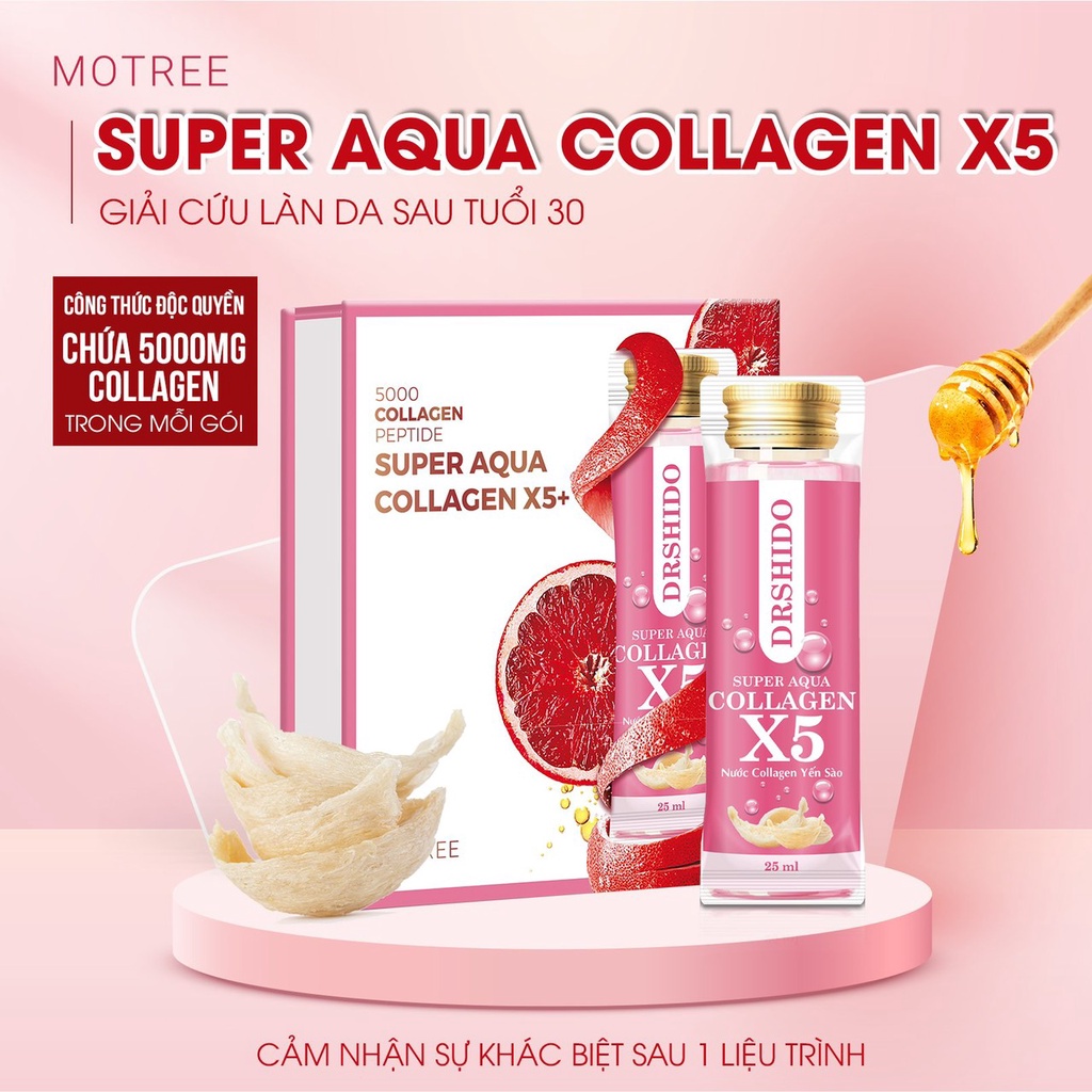 [Mã SGTTC30K giảm 30K] Nước Collagen Yến Sào Motree Super Aqua Collagen X5 1 HỘP 10 gói