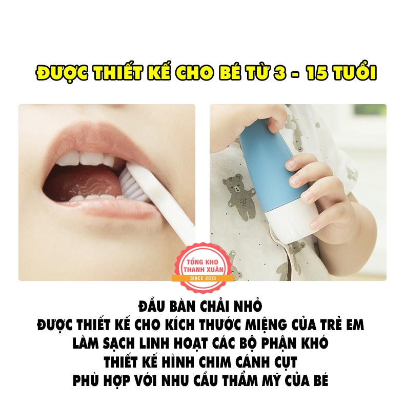 Bàn Chải Điện Cho Bé Focus Kids ❤️FREE SHIP❤️ Máy Đánh Răng Tự Động Cho Bé Sạch Răng Tiện Lợi Chống Nước IPX5