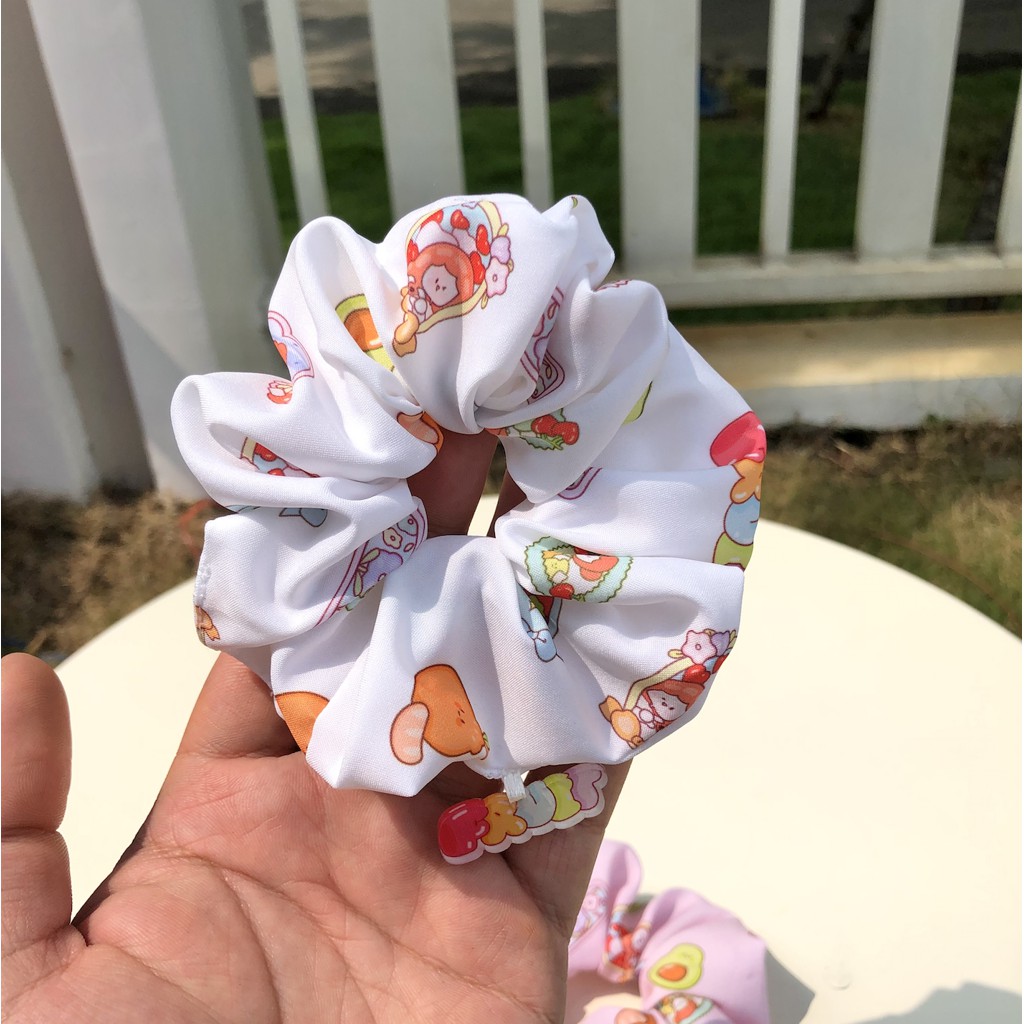 Dây buộc tóc scrunchies Charm fruit girl, scrunchies charm trái cây
