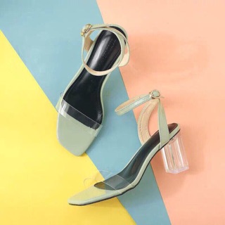 Giày cao gót 7p quai trong suốt màu Cốm Sữa Pastel - Có 2 kiểu hở gót và bít gót