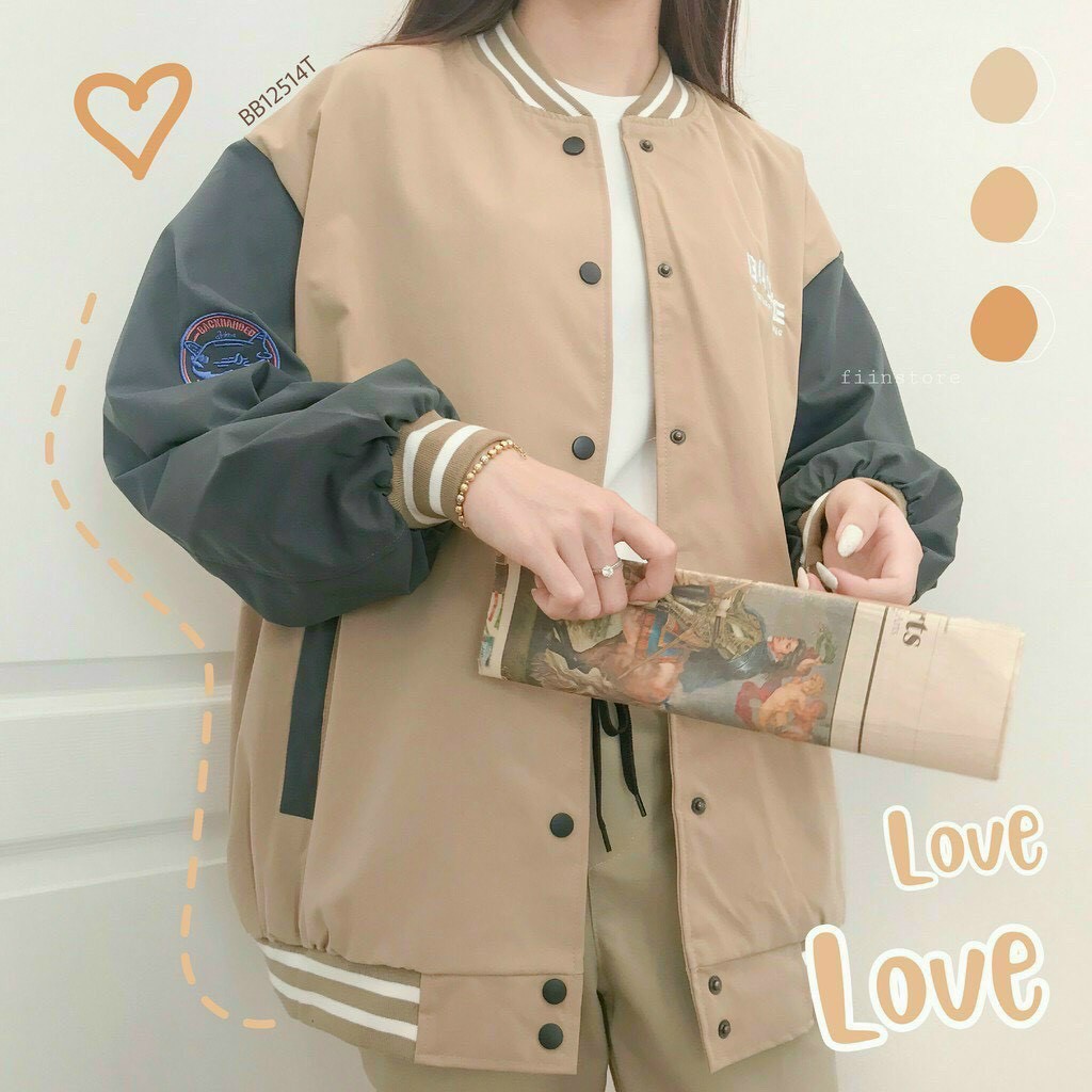 Áo Khoác Bomber Dù 2 lớp thêu Babe - Form Rộng Unisex Nam Nữ Couple Ulzzang