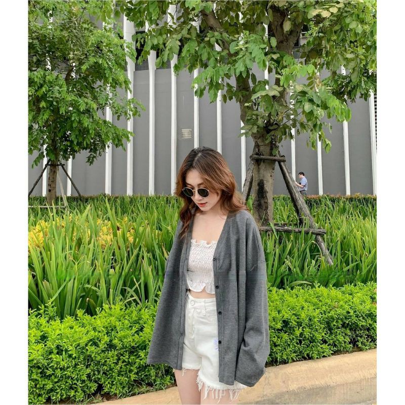 Áo khoác nỉ Cardigan Basic form rộng (Ảnh thật)