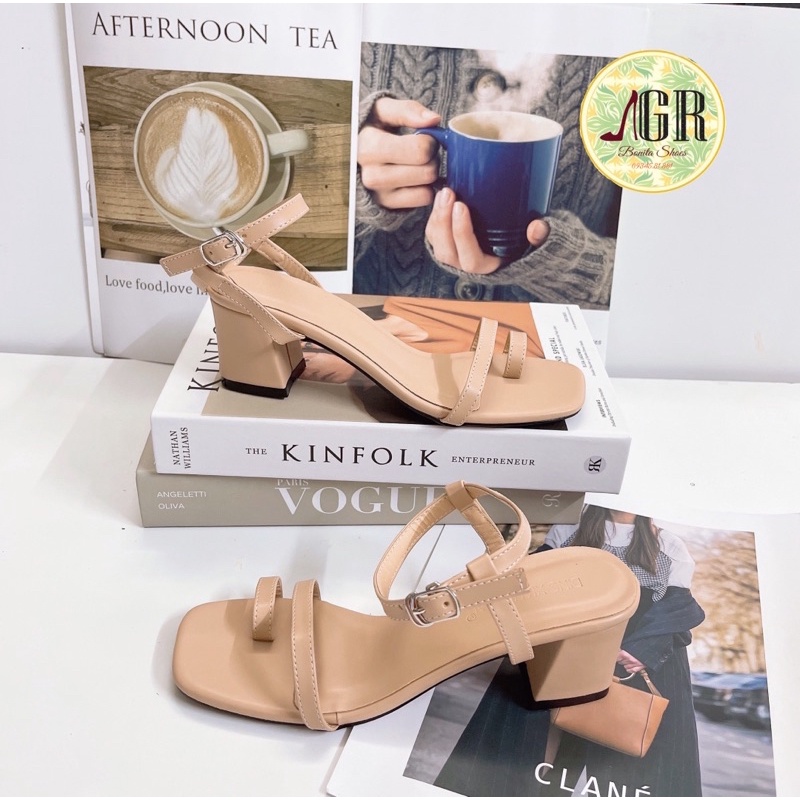 Sandal xỏ ngón quai ngang hh gót vuông 6p