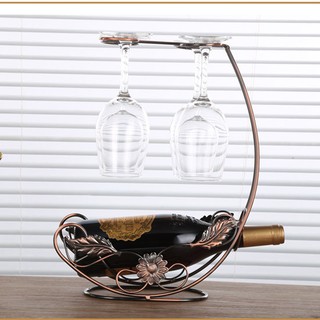 Kệ để rượu kèm giá treo 4 ly vang , Giá đỡ rượu vang có móc treo  trang trí bàn ăn & quầy bar, nhà bếp, phòng ăn