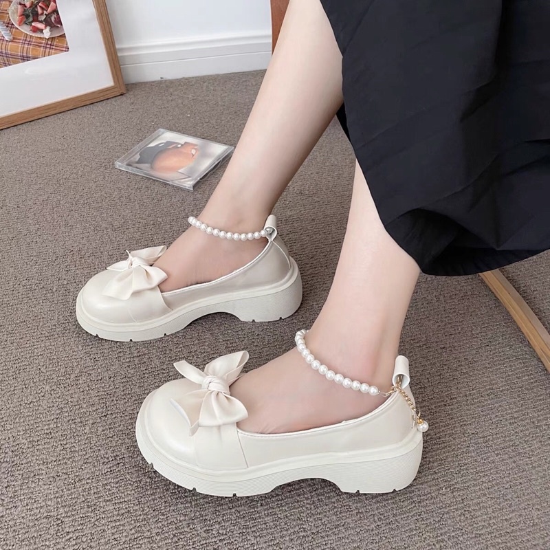 Giày búp bê lolita nữ cao cấp quai ngọc cài độn đế phong cách tiểu thư JAENIA GD007