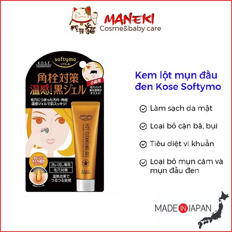 Kem lột mụn đầu đen Kose Softymo Cleansing 25G Gel Lột Mụn Kose nội địa Nhật